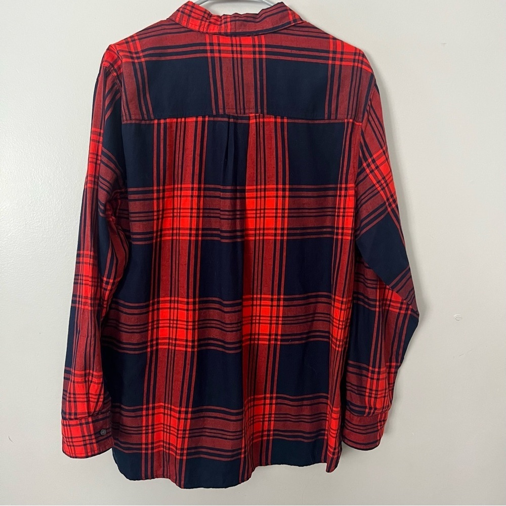 NWT Old Navy Classic Fit Cotton Flannel Button Shirt Womens XL Navy Blue Orange - Picture 6 of 6